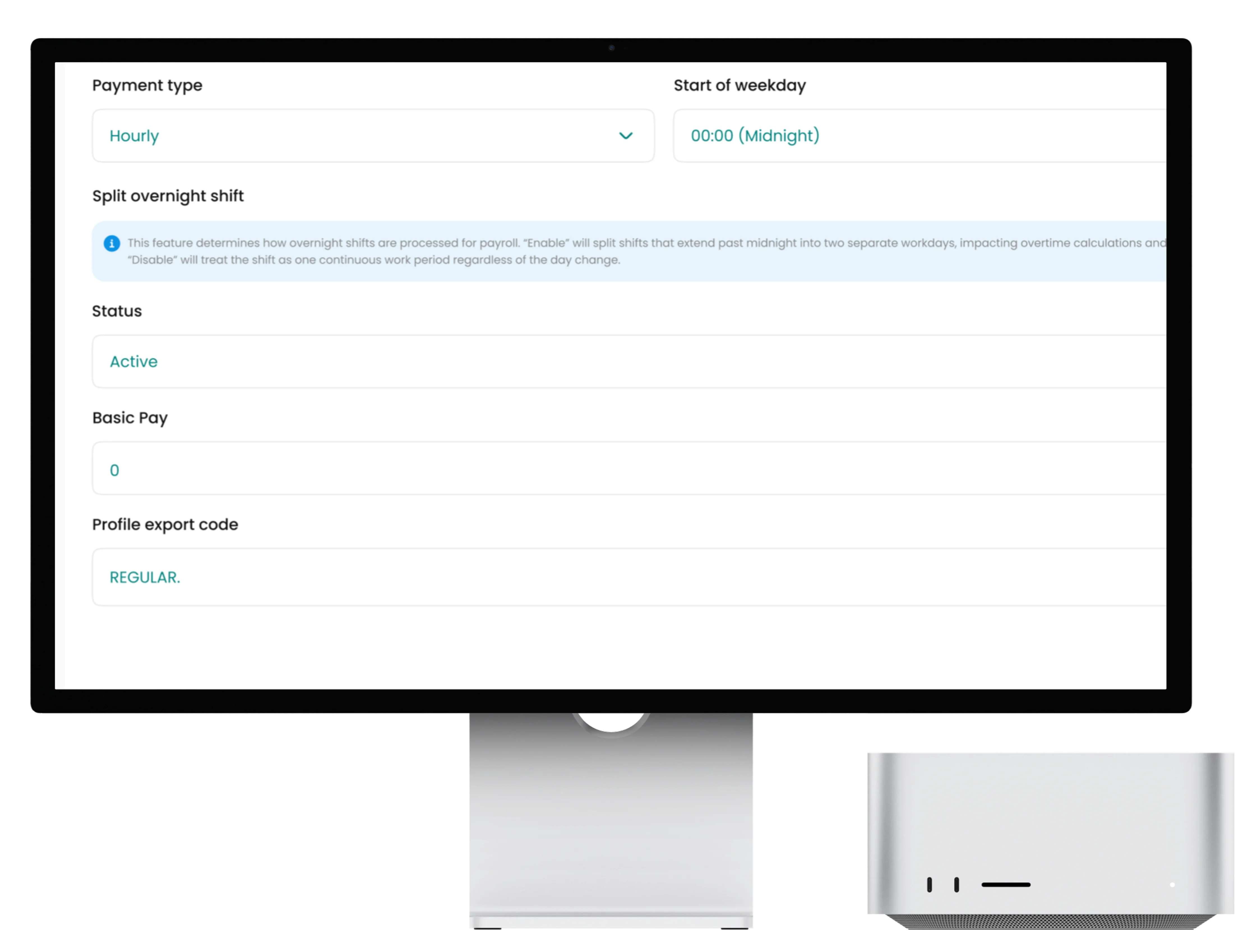 Export-ready for payroll systems.